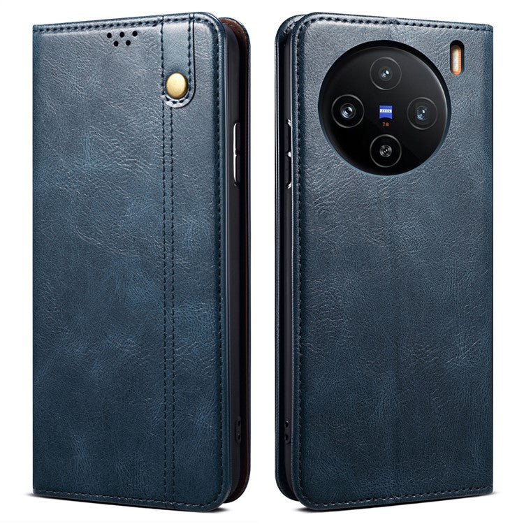 For vivo X100 Pro 5G Cell Phone Case Magnetic Closing Leather Stand Wallet Cover - Blue