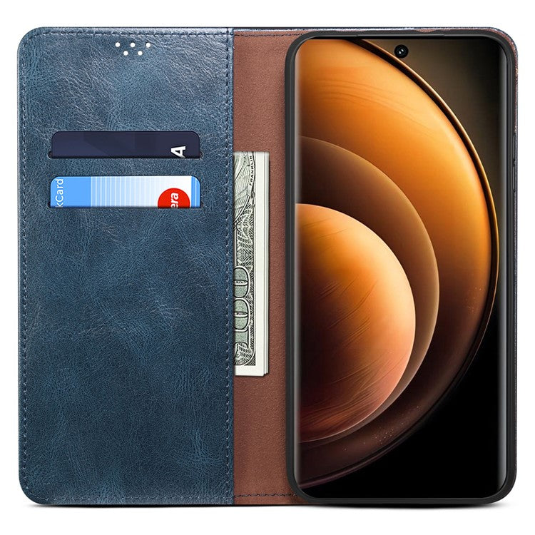 For vivo X100 Pro 5G Cell Phone Case Magnetic Closing Leather Stand Wallet Cover - Blue