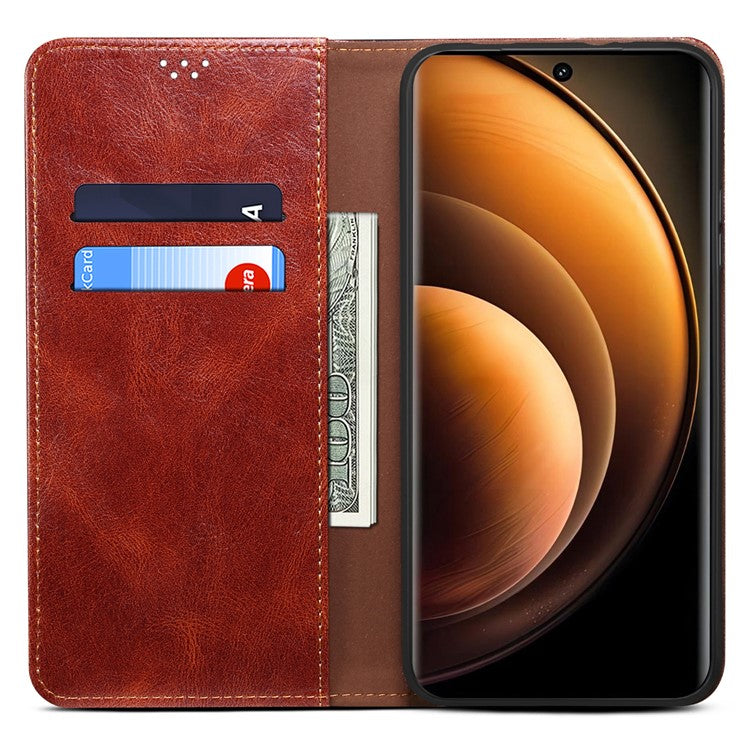 For vivo X100 Pro 5G Cell Phone Case Magnetic Closing Leather Stand Wallet Cover - Brown