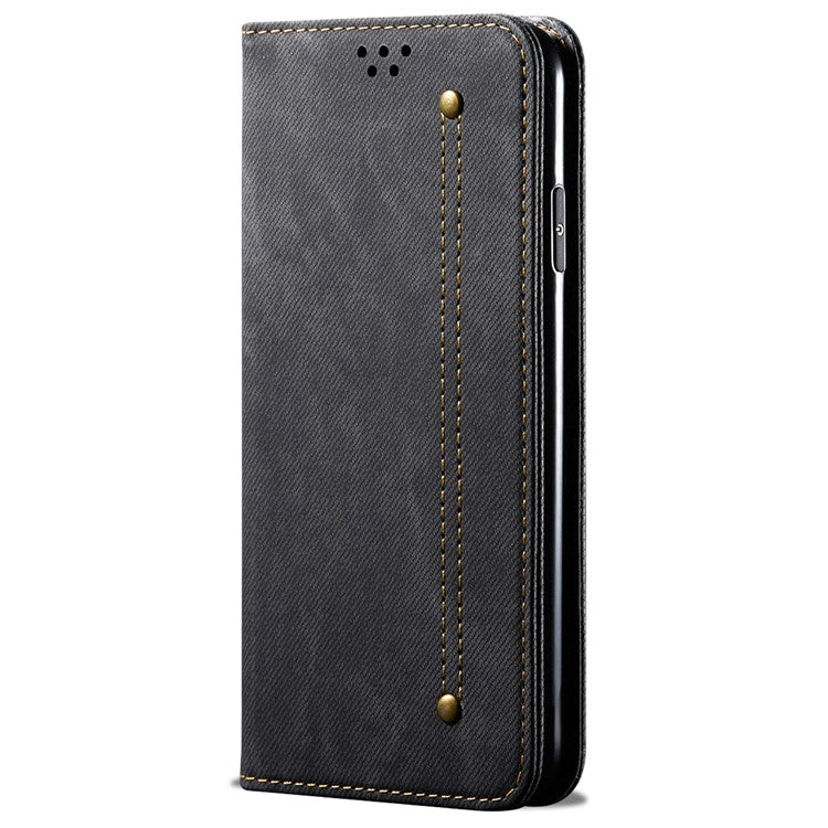 For vivo X100 5G Cell Phone Case Jeans Cloth Texture Wallet Stand Leather Cover - Black