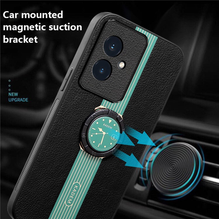 KADEM For Honor 100 5G Cell Phone Case Ring Kickstand Leather+Acrylic+TPU Anti-scratch Cover - Green