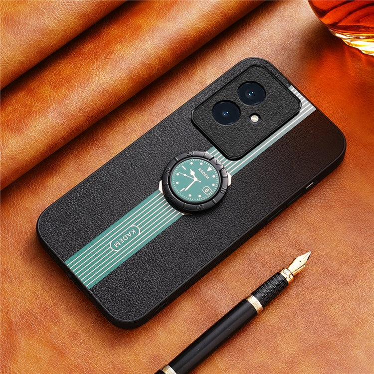 KADEM For Honor 100 5G Cell Phone Case Ring Kickstand Leather+Acrylic+TPU Anti-scratch Cover - Green