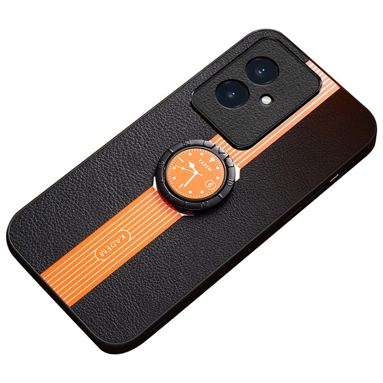 KADEM For Honor 100 5G Cell Phone Case Ring Kickstand Leather+Acrylic+TPU Anti-scratch Cover - Orange