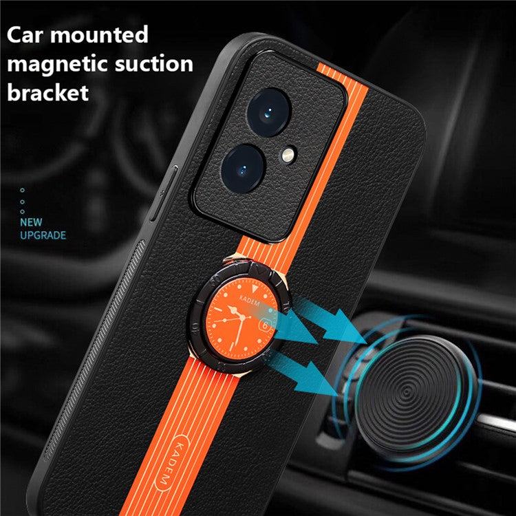 KADEM For Honor 100 5G Cell Phone Case Ring Kickstand Leather+Acrylic+TPU Anti-scratch Cover - Orange