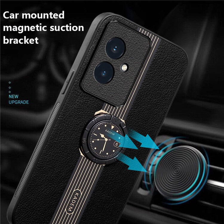 KADEM For Honor 100 5G Cell Phone Case Ring Kickstand Leather+Acrylic+TPU Anti-scratch Cover - Black