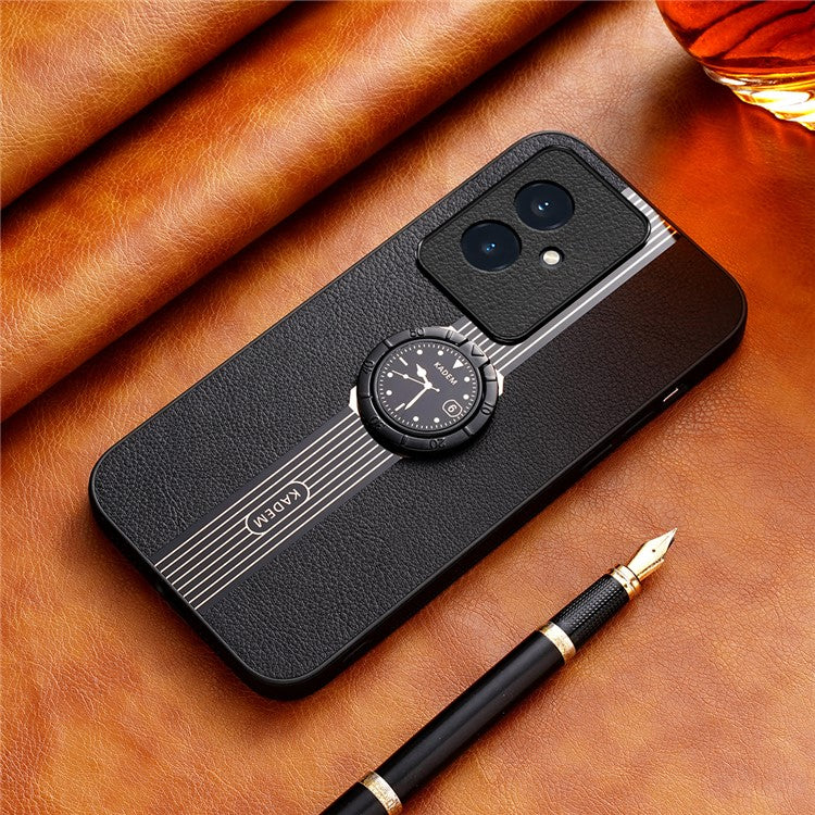 KADEM For Honor 100 5G Cell Phone Case Ring Kickstand Leather+Acrylic+TPU Anti-scratch Cover - Black