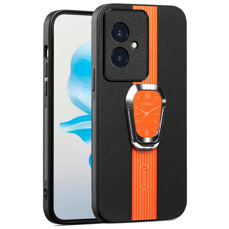 KADEM For Honor 100 5G Cell Phone Case Leather+TPU+Acrylic Watch Pattern Cover with Kickstand - Orange