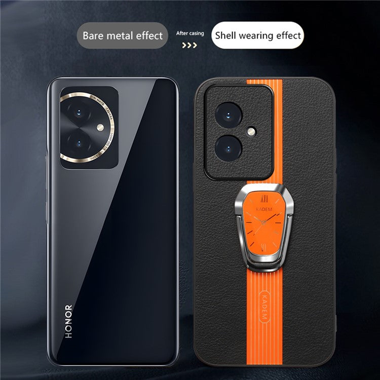 KADEM For Honor 100 5G Cell Phone Case Leather+TPU+Acrylic Watch Pattern Cover with Kickstand - Orange