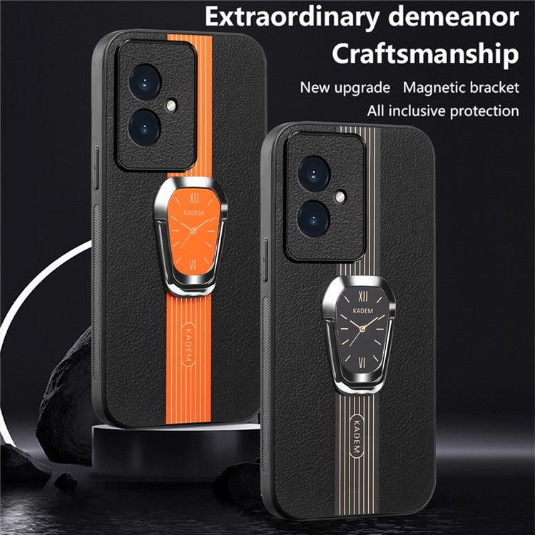 KADEM For Honor 100 5G Cell Phone Case Leather+TPU+Acrylic Watch Pattern Cover with Kickstand - Orange