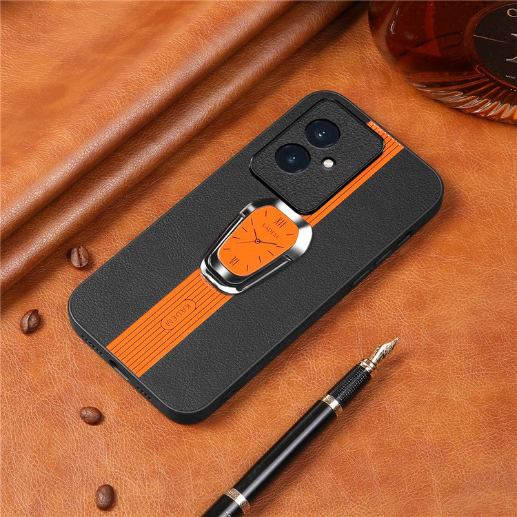 KADEM For Honor 100 5G Cell Phone Case Leather+TPU+Acrylic Watch Pattern Cover with Kickstand - Orange