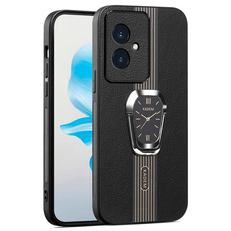 KADEM For Honor 100 5G Cell Phone Case Leather+TPU+Acrylic Watch Pattern Cover with Kickstand - Black