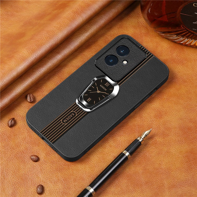 KADEM For Honor 100 5G Cell Phone Case Leather+TPU+Acrylic Watch Pattern Cover with Kickstand - Black