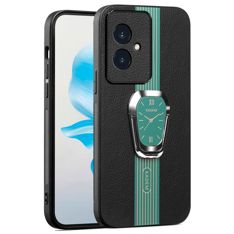 KADEM For Honor 100 5G Cell Phone Case Leather+TPU+Acrylic Watch Pattern Cover with Kickstand - Green