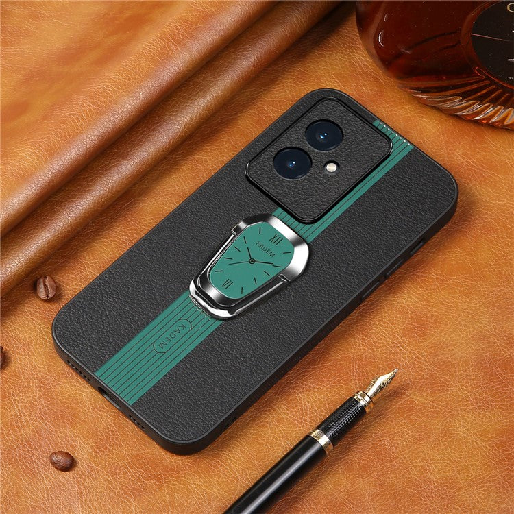 KADEM For Honor 100 5G Cell Phone Case Leather+TPU+Acrylic Watch Pattern Cover with Kickstand - Green