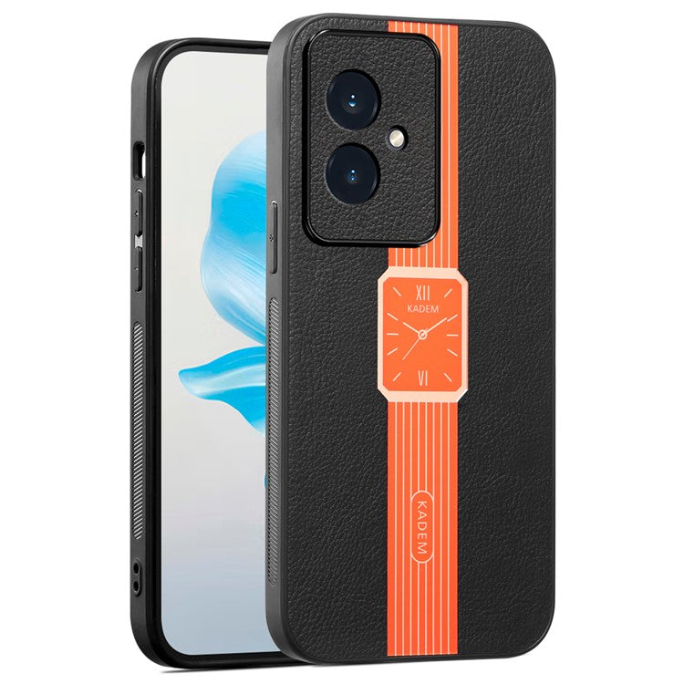 KADEM For Honor 100 5G Cover Electroplated Leather+Acrylic+TPU Cell Phone Case - Orange