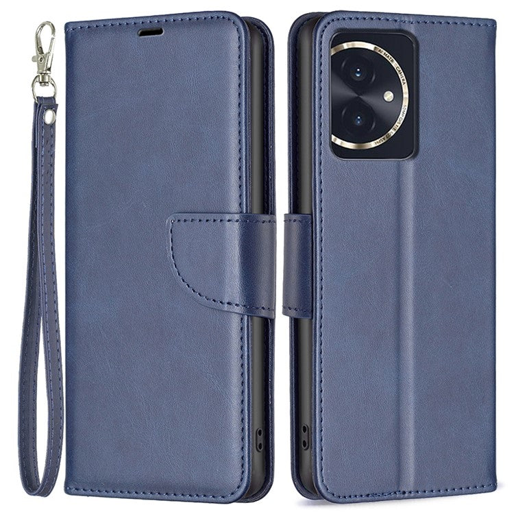 For Honor 100 5G Cell Phone Case PU Leather Wallet Anti-drop Shell with Stand - Blue