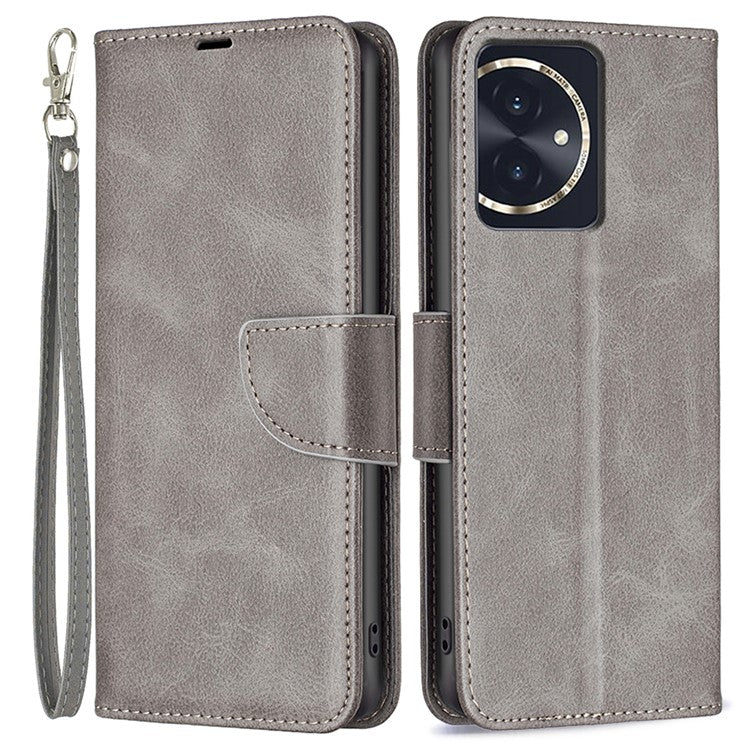 For Honor 100 5G Cell Phone Case PU Leather Wallet Anti-drop Shell with Stand - Grey