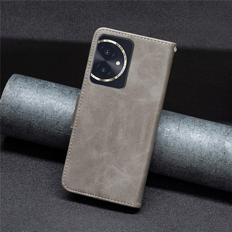 For Honor 100 5G Cell Phone Case PU Leather Wallet Anti-drop Shell with Stand - Grey