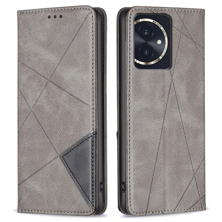 For Honor 100 5G Cell Phone Case Shockproof PU Leather Card Holder Cover - Grey