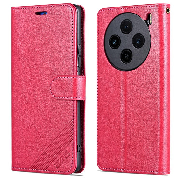 AZNS For vivo X100 5G Case PU Leather Phone Cover with Wallet Stand - Red