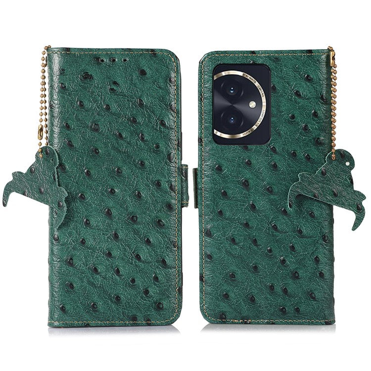 For Honor 100 5G Case RFID Blocking Genuine Cow Leather Phone Cover - Green