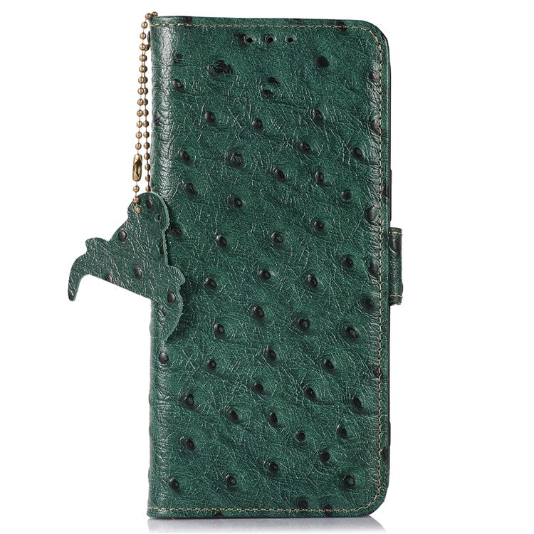 For Honor 100 5G Case RFID Blocking Genuine Cow Leather Phone Cover - Green