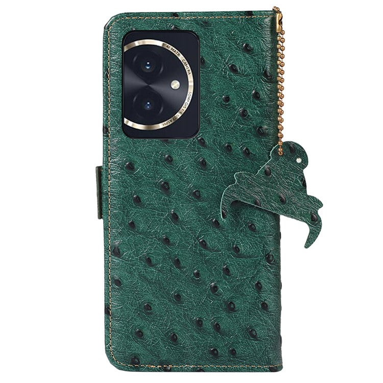 For Honor 100 5G Case RFID Blocking Genuine Cow Leather Phone Cover - Green