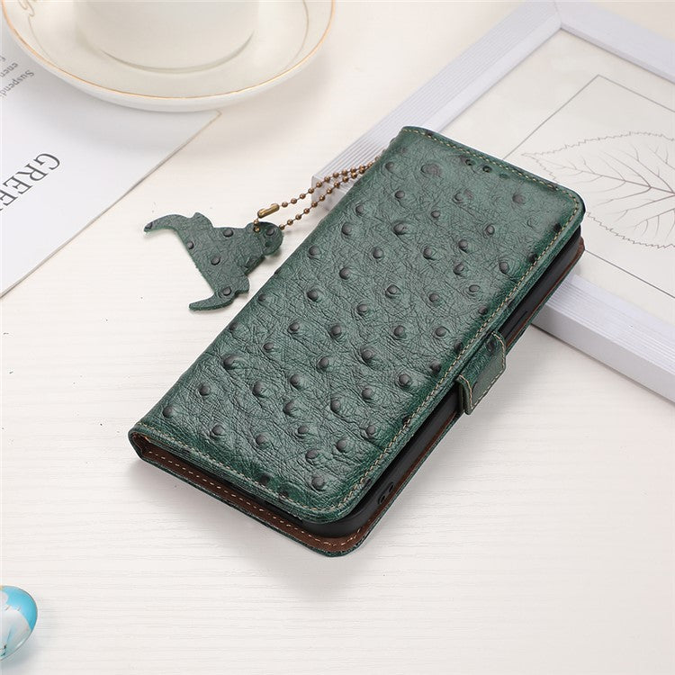 For Honor 100 5G Case RFID Blocking Genuine Cow Leather Phone Cover - Green