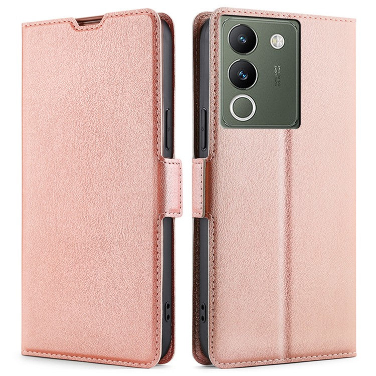 For vivo V29e (Global) 5G Leather Case Card Holder Phone Stand Cover - Rose Gold