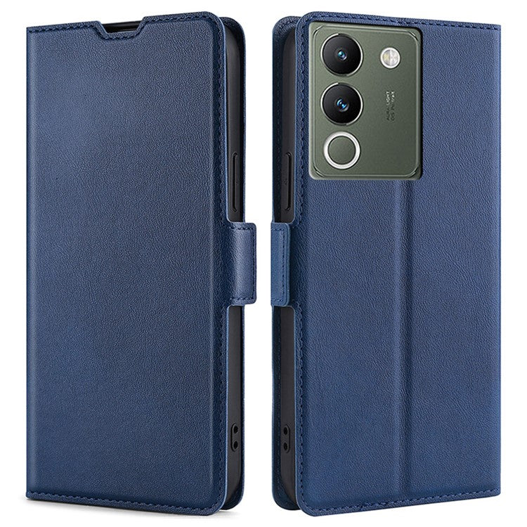 For vivo V29e (Global) 5G Leather Case Card Holder Phone Stand Cover - Blue