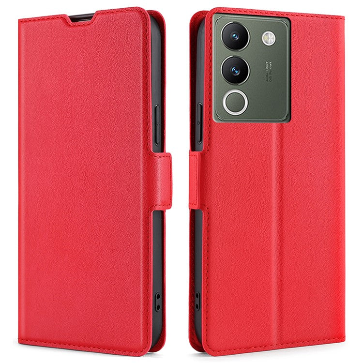 For vivo V29e (Global) 5G Leather Case Card Holder Phone Stand Cover - Red