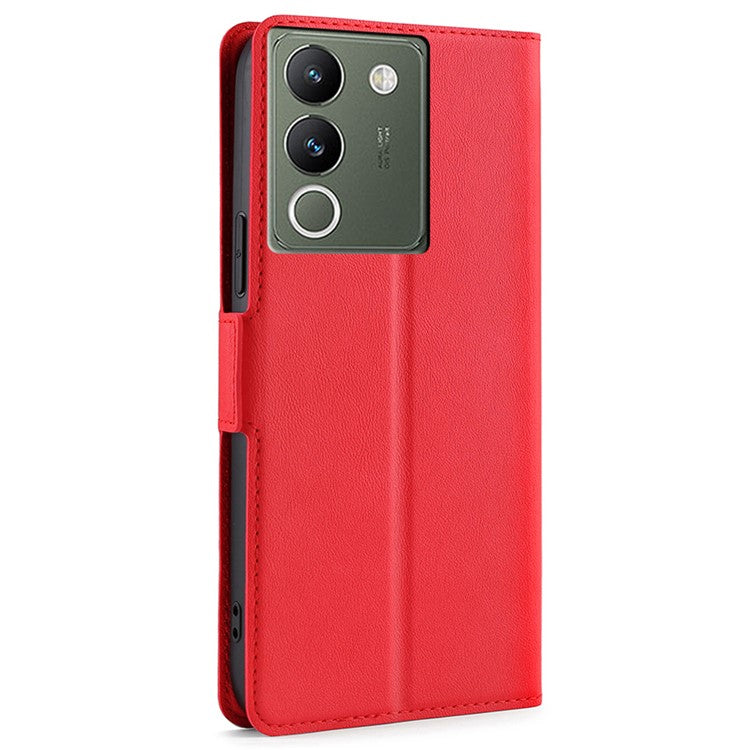 For vivo V29e (Global) 5G Leather Case Card Holder Phone Stand Cover - Red