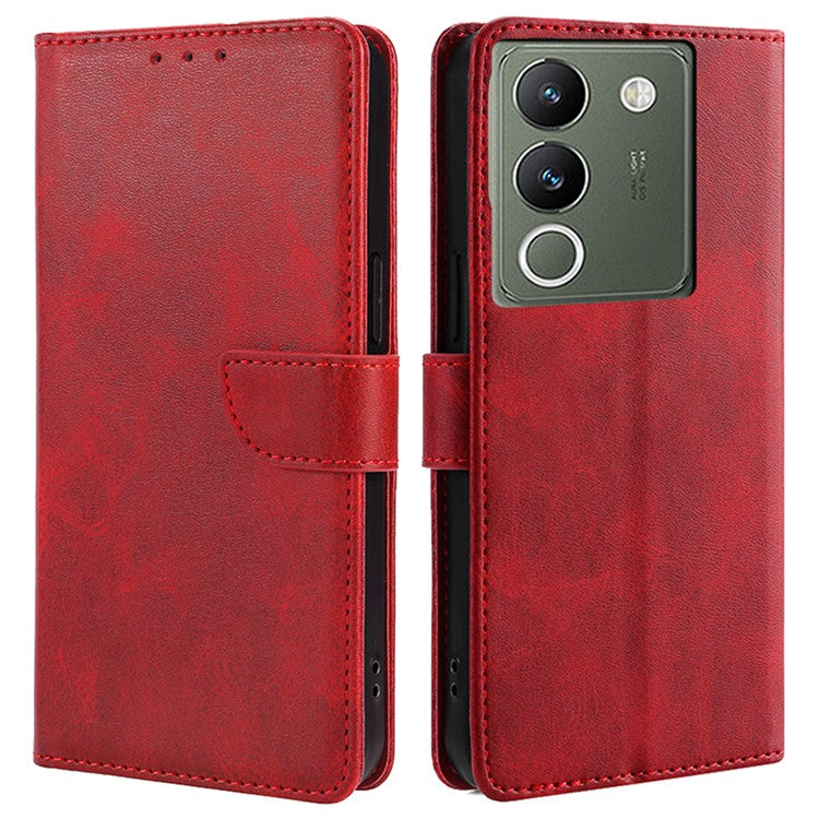 For vivo V29e (Global) 5G Case Magnetic Clasp Leather Phone Wallet Cover - Red