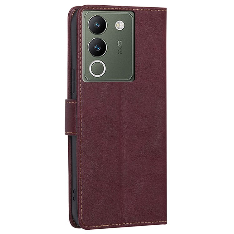 For vivo V29e (Global) 5G Case RFID Blocking Wallet Phone Leather Cover - Wine Red