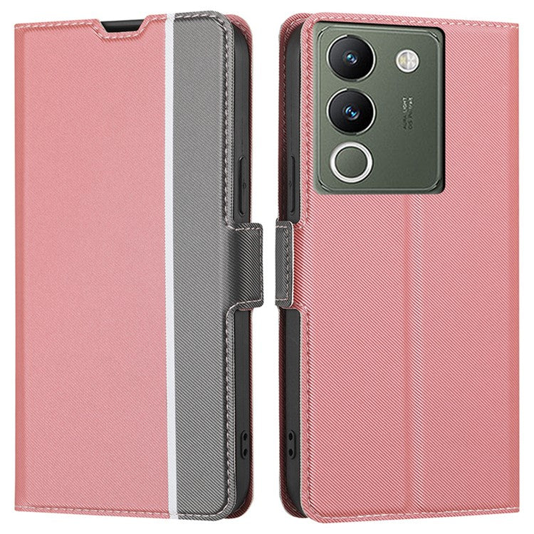 For vivo V29e (Global) 5G Leather Case Side Magnetic Clasp Card Holder Cover - Pink