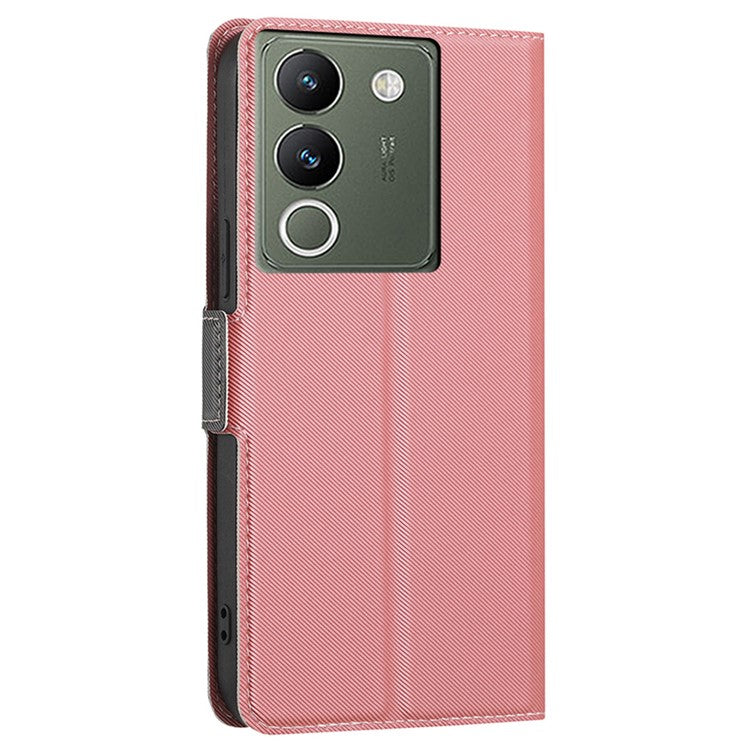 For vivo V29e (Global) 5G Leather Case Side Magnetic Clasp Card Holder Cover - Pink