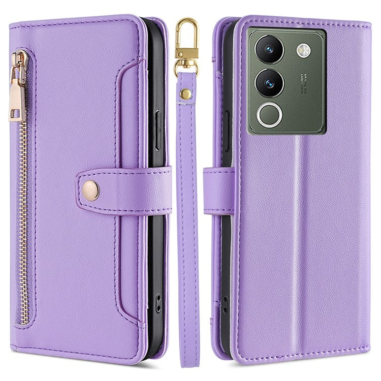 For vivo V29e (Global) 5G Case Wallet Leather Stand Phone Cover with 2 Straps - Purple