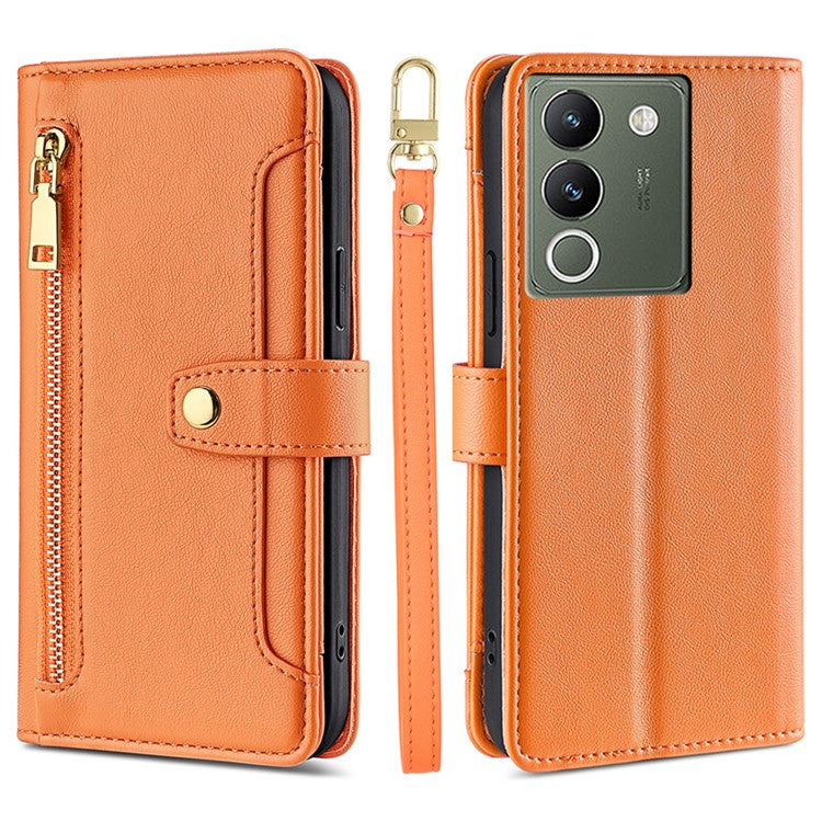 For vivo V29e (Global) 5G Case Wallet Leather Stand Phone Cover with 2 Straps - Orange