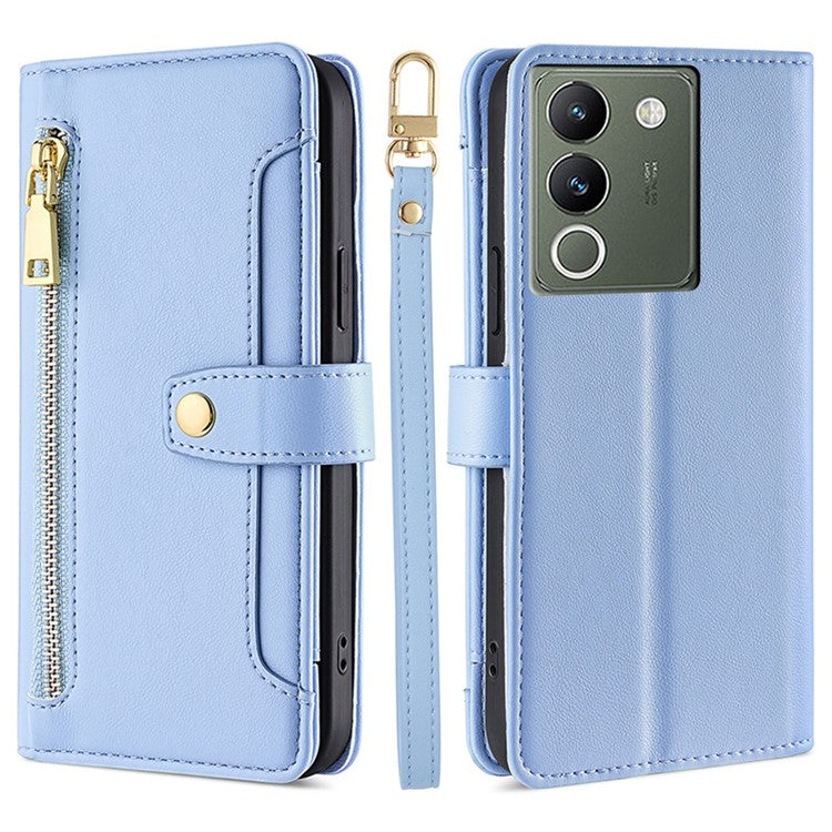 For vivo V29e (Global) 5G Case Wallet Leather Stand Phone Cover with 2 Straps - Blue