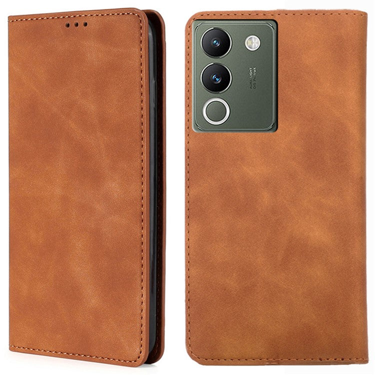 For vivo V29e (Global) 5G Case Leather Phone Cover with Card Holder - Light Brown