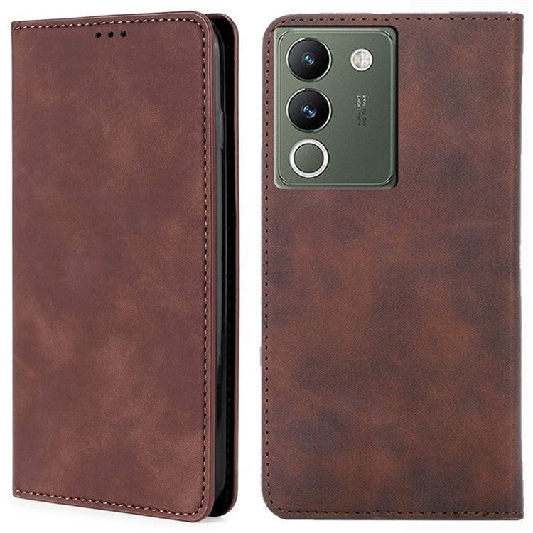 For vivo V29e (Global) 5G Case Leather Phone Cover with Card Holder - Dark Brown