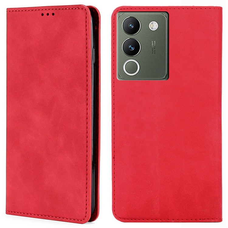 For vivo V29e (Global) 5G Case Leather Phone Cover with Card Holder - Red