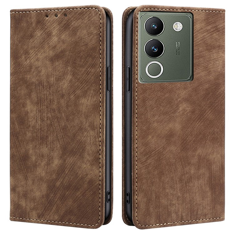 For vivo V29e (Global) 5G Leather Case RFID Blocking Phone Stand Cover - Brown