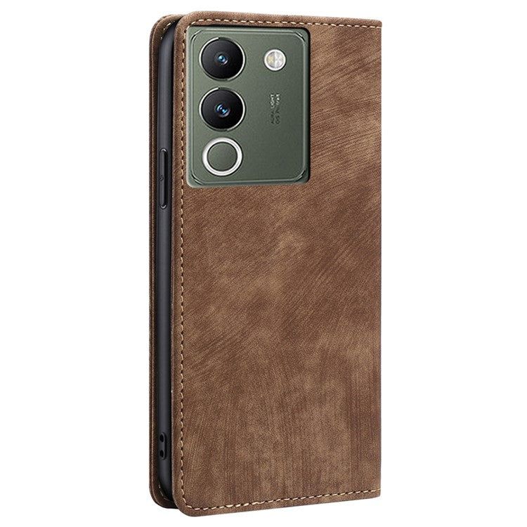 For vivo V29e (Global) 5G Leather Case RFID Blocking Phone Stand Cover - Brown