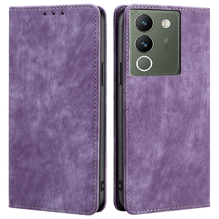 For vivo V29e (Global) 5G Leather Case RFID Blocking Phone Stand Cover - Purple