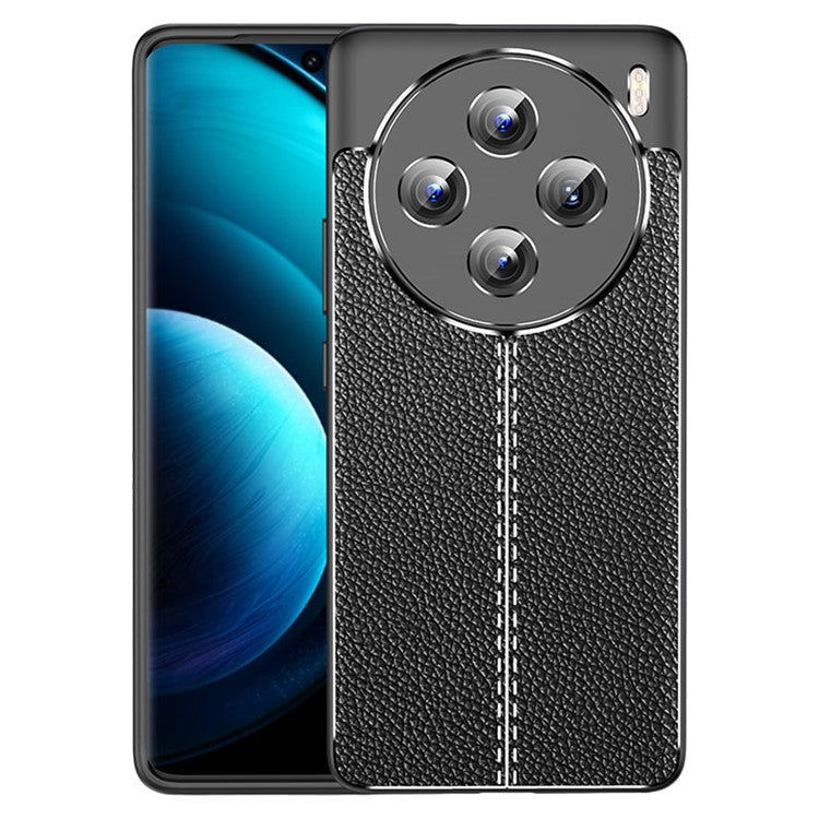 For vivo X100 5G Case Shockproof Litchi Texture TPU Mobile Phone Shell Cover - Black