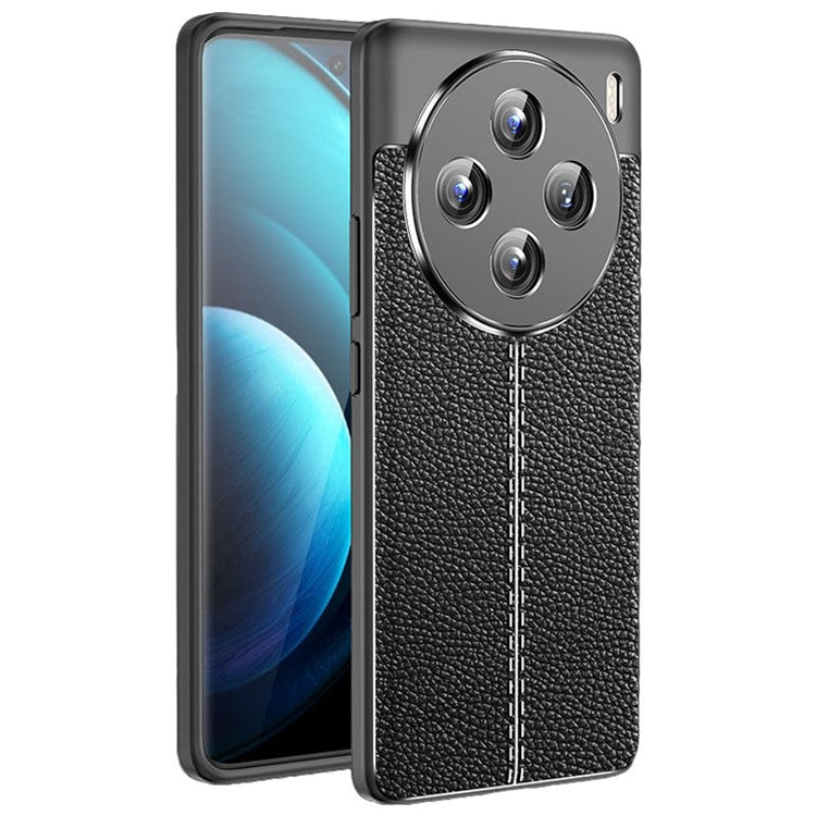 For vivo X100 5G Case Shockproof Litchi Texture TPU Mobile Phone Shell Cover - Black