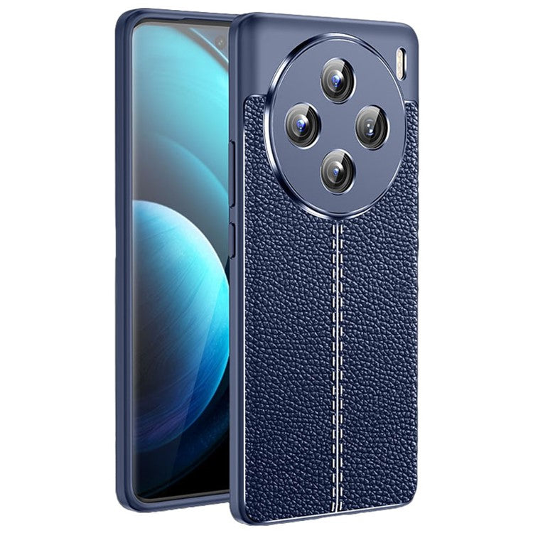 For vivo X100 5G Case Shockproof Litchi Texture TPU Mobile Phone Shell Cover - Blue