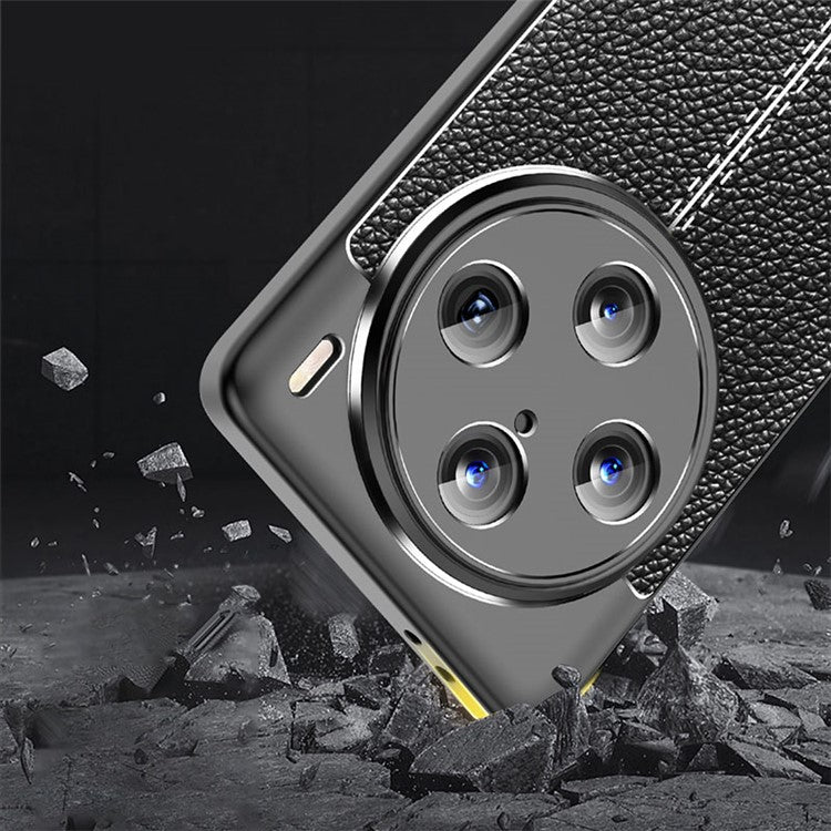 For vivo X100 Pro 5G Phone Case TPU Shock Absorbing Litchi Texture Cover - Black