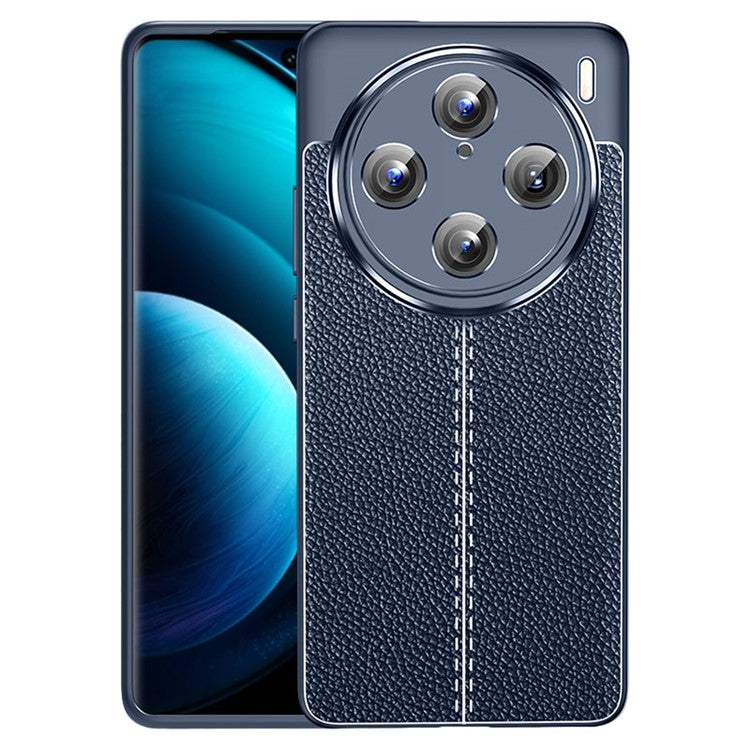 For vivo X100 Pro 5G Phone Case TPU Shock Absorbing Litchi Texture Cover - Blue